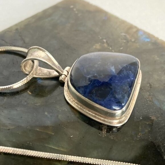 Sterling Silver 925 1.66" Sodalite Hinged Pendant Necklace 18" Snake Chain 24g - Picture 4 of 16